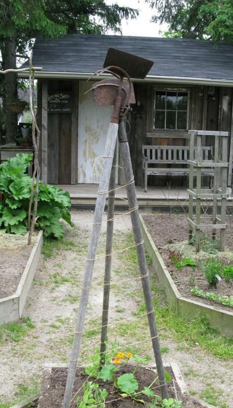 Garden Tools Transformed Into a Trellis