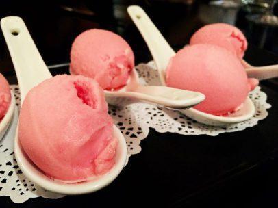 This Rosella and lemon sorbet was a delicious palate cleanser.