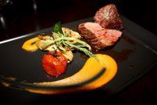 Seared Kangaroo Fillet, roasted pumpkin puree, charred zucchini, samphire and a balsamic jus.