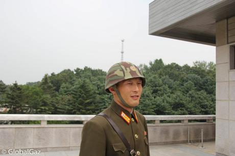 A North Korean soldier smiles for the camera