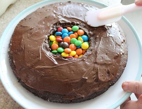 Little Boy Bakes: M & M's Surprise Inside Chocolate Fudge Cake