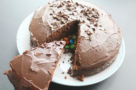 Little Boy Bakes: M & M's Surprise Inside Chocolate Fudge Cake
