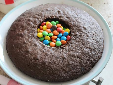 Little Boy Bakes: M & M's Surprise Inside Chocolate Fudge Cake