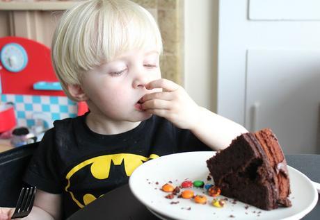 Little Boy Bakes: M & M's Surprise Inside Chocolate Fudge Cake