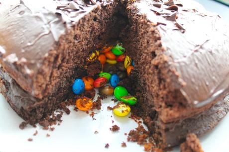 Little Boy Bakes: M & M's Surprise Inside Chocolate Fudge Cake