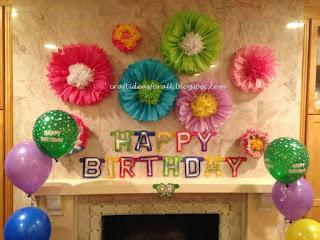 Handmade Giant Tissue Flowers Birthday Decoration for A Craft Birthday Party of 8 year old Girl