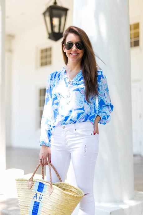 Amy Havins styles a Lilly Pulitzer blue blouse and shoes. 