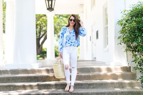 Summer in Lilly Amy Havins styles a Lilly Pulitzer blue blouse and shoes.