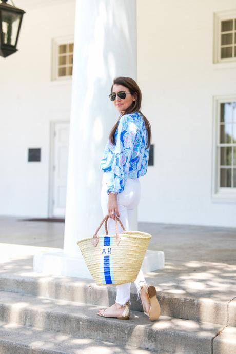 Summer in Lilly Amy Havins styles a Lilly Pulitzer blue blouse and shoes.