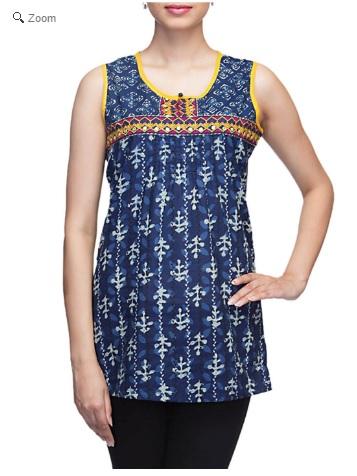 Blue Cotton Straight Kurtha, Online Shopping for women, Rangriti, Indian ethinic wear