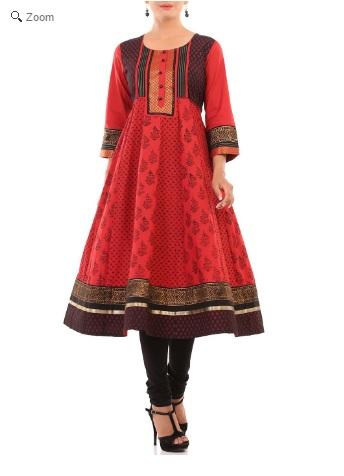 Red Kalidar Cotton Kurtha, Rangriti, Online Shopping for women, ethinic wear for women, Indian Wear