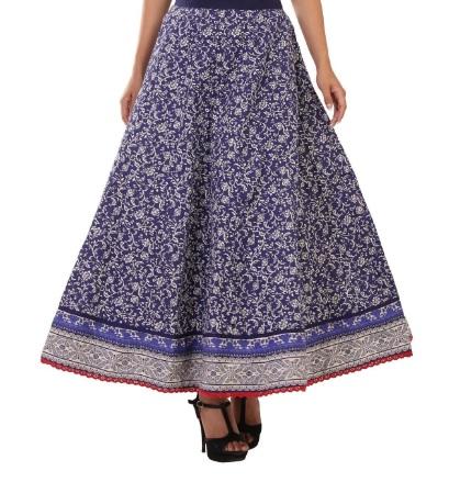 Blue Cotton Flared Skirt, Rangriti, Online Shopping for women, Indian wear, Ethinic Wear