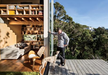 Modern small space in New Zealand with doors, deck, and passive insulation