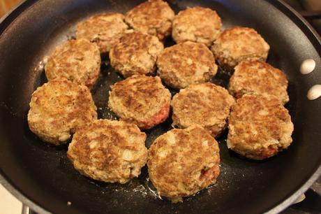 Sweet and Sour Meatballs - meatballs browning on stovetop