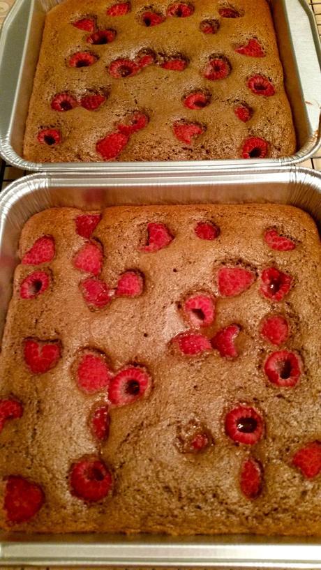 Chocolate Raspberry Avalanche Cake out of oven