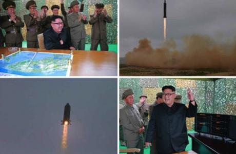 Photos from the top left of page 2 of the WPK daily newspaper Rodong Sinmun show the Hwaso'ng-10 (Musudan) IRBM and Kim Jong and senior WPK and KPA personnel celebrating the second successful test firing (Photos: Rodong Sinmun/KCNA).