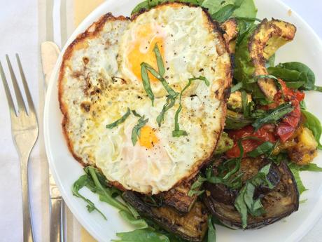 Grilled Vegetable Salad with a Fried Egg