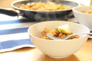 Vegan Tofu Chorizo & Gluten-free Lemon Cauliflower Rice with Vegetables & Chickpeas