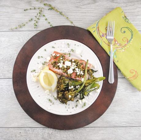 Baked Salmon with Lemon, Thyme, Capers and Feta Cheese