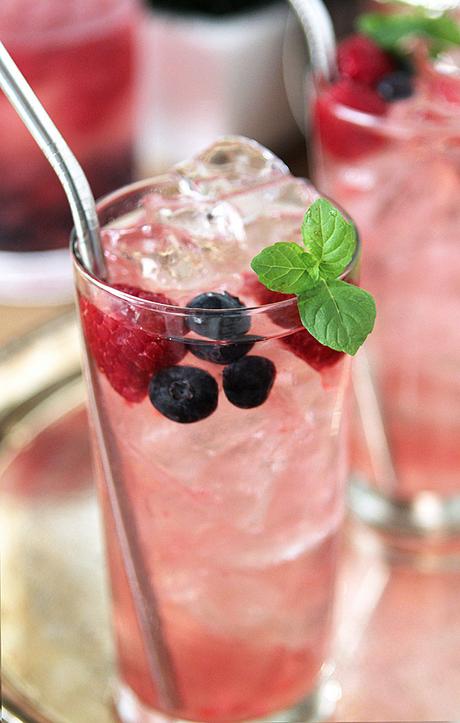 Vodka Spritzer with Raspberries and Blueberries