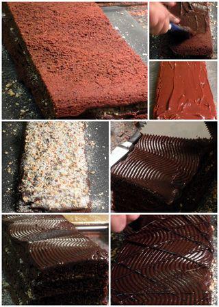 Chocolate Hazelnut Pave Cake - Cake assembly collage