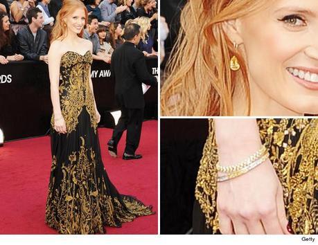 Jessica Chastain Oscar Jewelry, jessica chastain, harry winston, yellow diamonds