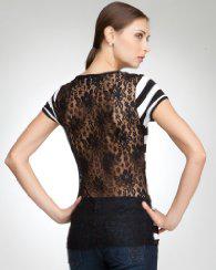 bebe Logo Stripe Lace Back Tee