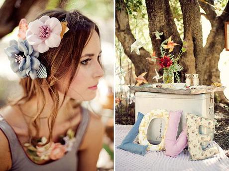 flower hair pieces and love pillows
