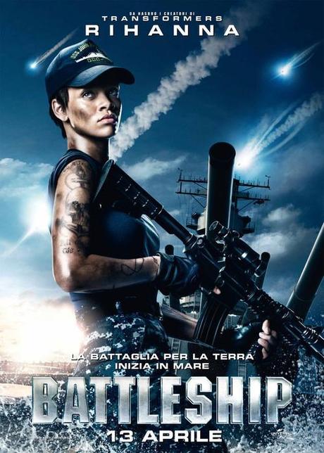Battleship Rihanna Tattoo Rihanna Rocks the Battleship Poster with Tattoo Covered, Holding Machine Gun Pose