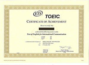 TOEIC Certificate (score between 860 and 990)