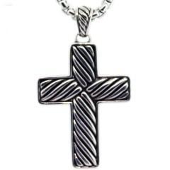 David Yurman Sterling Silver and Tigers Eye Chevron Cross Pendant with Chain