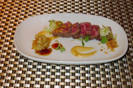 Extravaganza First Course – Wagu Spinalis Tataki, Peninsular Cocktail