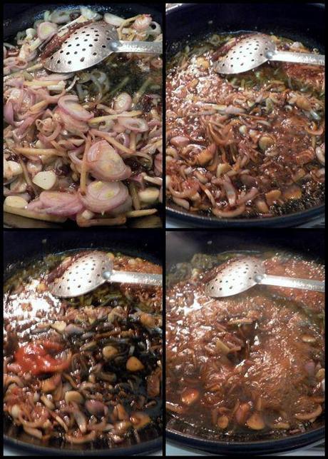 Vietnamese Caramel Claypot Pork - saute shallots collage