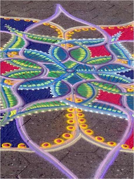 Bright colored sand painting detail