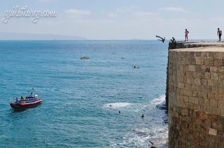 daredevil diving in Akko (Acre), Israel