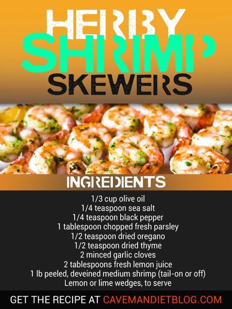 paleo dinner recipes: shrimp skewers image with ingredients