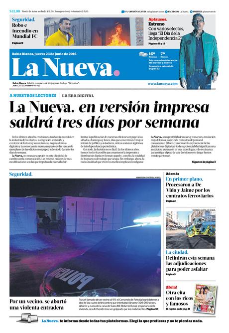 Argentina: La Nueva to discontinue daily print edition