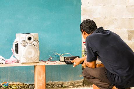 A car battery is evidence of resourceful locals on the Camino Real