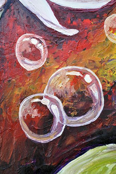Close-up detail: Lotus Bubbles. 30″ x 24″, Oil on Wood, © 2016 Cedar Lee