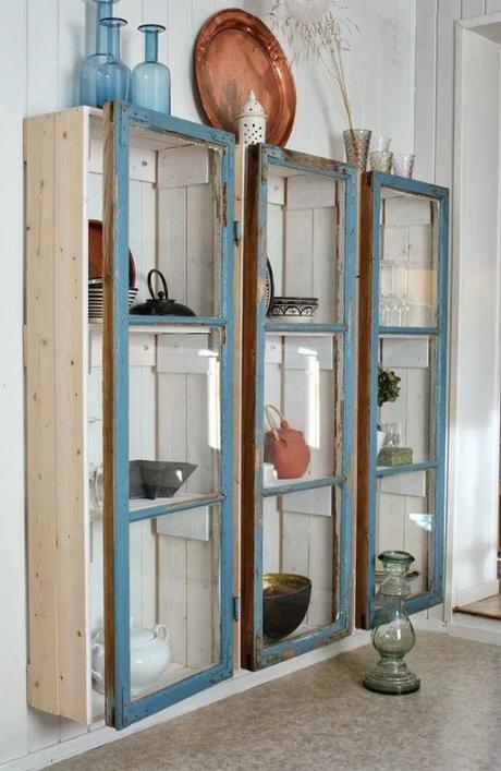 Old Windows Transformed Into a Display Cabinet