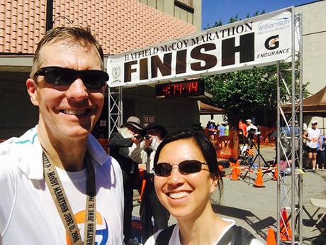 Mike Sohaskey and Katie Ho - Hatfield McCoy Marathon finish line selfie