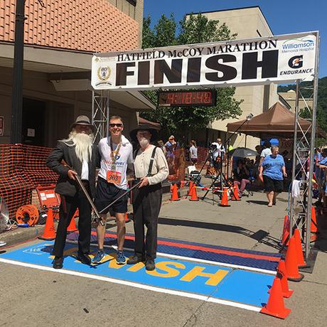 Mike Sohaskey at Hatfield McCoy Marathon finish line