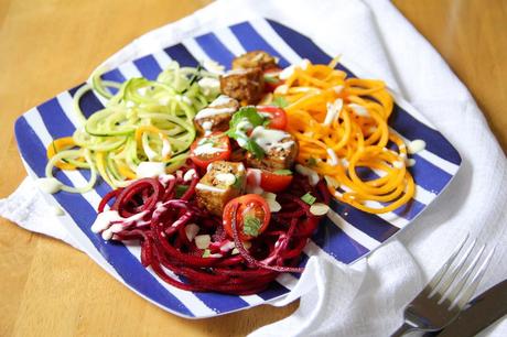 Raw Spiralised Salad with Sichuan Spiced Tofu