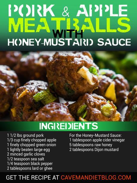 Paleo Dinner Recipes: Pork & Apple Meatballs with Honey-Mustard Sauce image with ingredients