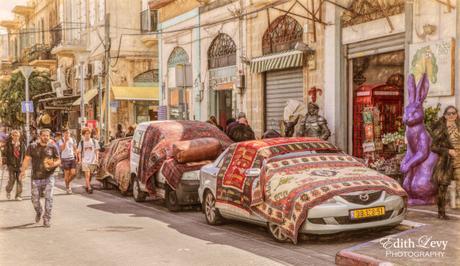 Tel Aviv, Israel, Old Jaffa, carpets, street photography, digital art, cars