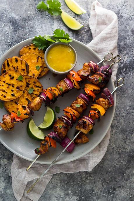 Chili Lime Chicken Skewers with Mango Sauce, an easy dinner recipe ready in 30 minutes