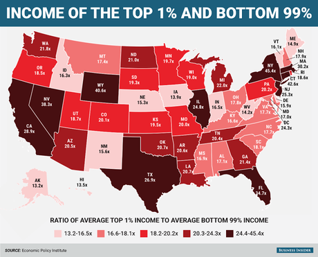 Map of Income Inequality In All 50 States