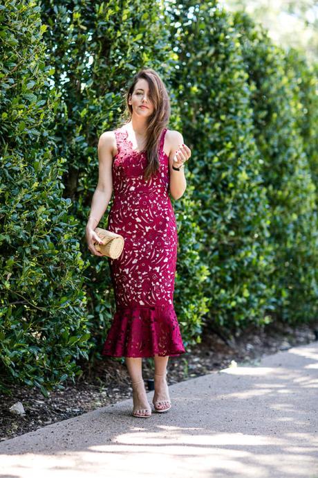 Amy Havins wears a Shoshanna summer lace dress.