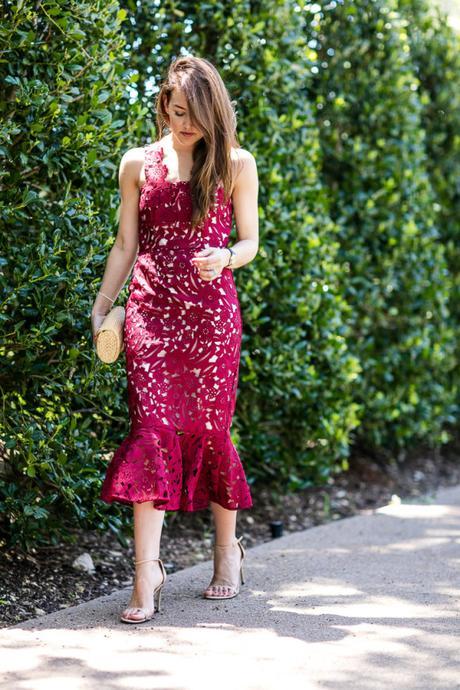 Amy Havins wears a Shoshanna summer lace dress.