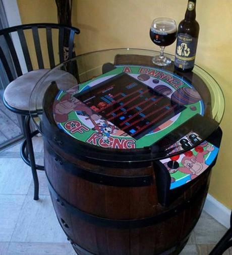 Wooden Barrel Transformed Into a Tabletop Arcade Machine